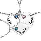 3 Pcs/set Best Friends Forever Rhinestone Broken Heart Shape Silver Pendant Necklace