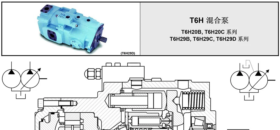 T6H20 T6H29 T6H20B T6H20C T6H29B T6H29C T6H29D piston & vane pump combined Parker Denison T6H20C-020-1R1B-F00-2M1-0