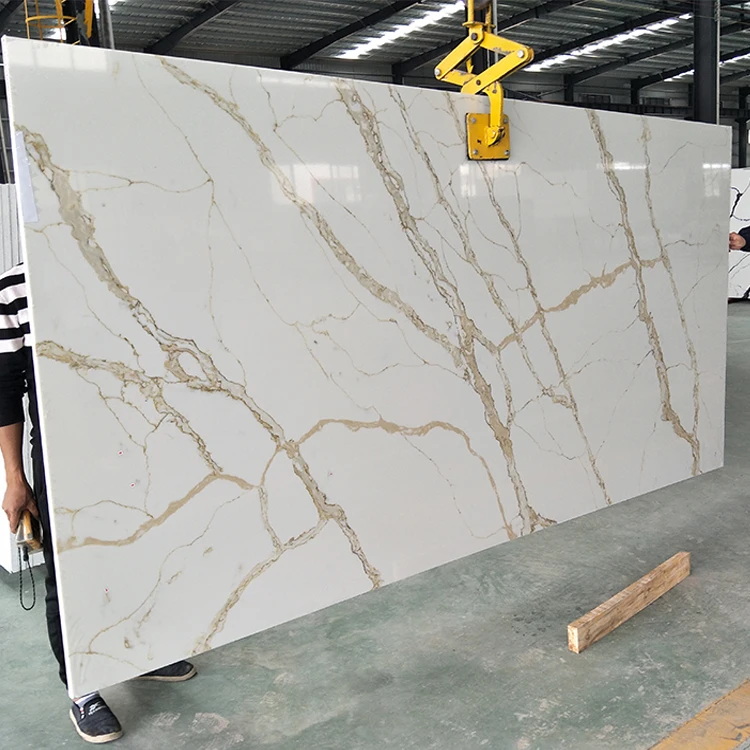 Sh8382 6mm 30mm Thick Venus Calacatta Gold Artificial Quartz Stone Slab For Kitchen Countertop 3014