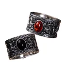 Sterling Silver Male S925 Ring S925 Sterling Silver Ring Retro Black Agate Double Dragon Play Beads Male Ring
