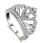 DV Rings Women 18K White Gold Plated AAA Cubic Zirconia Princess Crown Ring Girl Gift Wedding Engagement