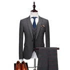 2019 Slim Fit Mens Plaid Suits Groom Groomsman British Three Pieces Tuxedo Suits