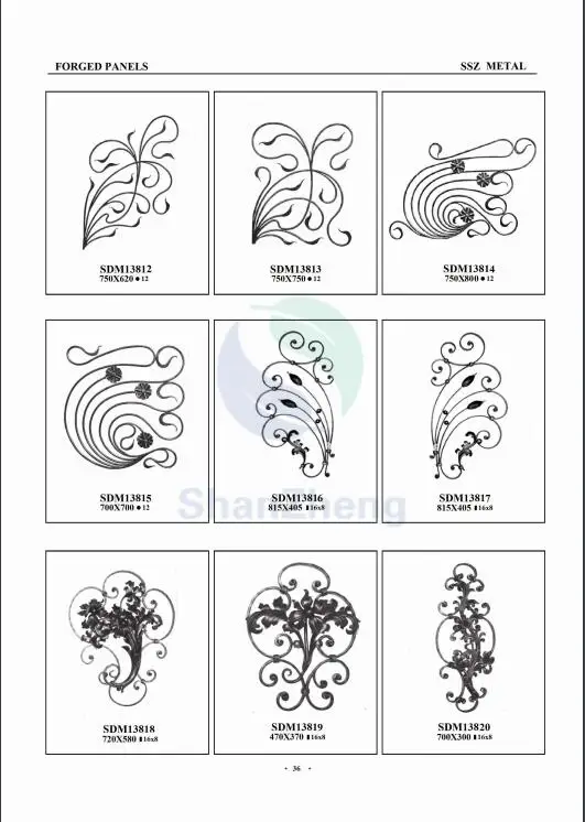 Forged Iron Decoration Components for Wrought iron Handrail Forged Ornaments Panels for wrought iron fence or gate