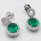Women Classic Green Oval Stone with White Round CZ Pendant Earring Jewelry