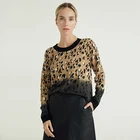 Ladies 2020 Winter Women Brown Gradient Leopard Print Crew Neck Oversized 100% Cashmere Pullover Sweater For Ladies