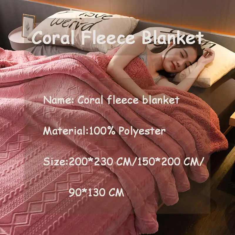 i@home Solid color thick double layer velvet coral fleece sherpa blanket for winter