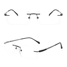 Eyeglasses DC8014 Men Square Optical Rimless Elastic Stainless Steel Temple Eyeglasses