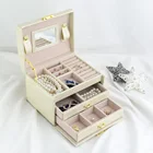 Jewelry Box, Necklace Ring Storage Organizer Three Layer Travel Synthetic Leather Jewel Cabinet Gift Case for Women