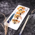 マット pocking マーク白色施釉長方形フラット寿司プレート和風ダイエットレストランの利用食品プレートブルーパターン
