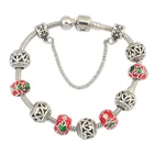 Hand Made Retro Women Hollow Christmas Beaded Bracelet Bow Bear Charm Hand Made Bracelet