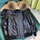 2019 winter leather down liner real scorpion fur collar leather jacket for women sexy
