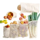 Foldable shopping drawstring eco-friendly storage reusable shopping cotton mesh bag