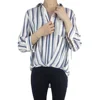 Modern Office Wear Woven High-low Hem Stripe Blouse Ladies Women Shirt