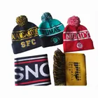 OEM sports winter hat football club 100 % acrylic jacquard embroidered custom beanie tuque with pom pom