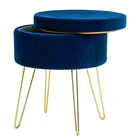 HStex furniture living room modern french foldable velvet storage metal blue stool puff ottoman
