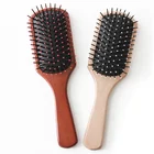 High quality middle size rectangular paddle detangling wooden brush for hair with plastic bristles