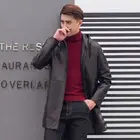 Wholesaler Men's Fashion Genuine leather lambskin trench coat with hood jacket for men winter