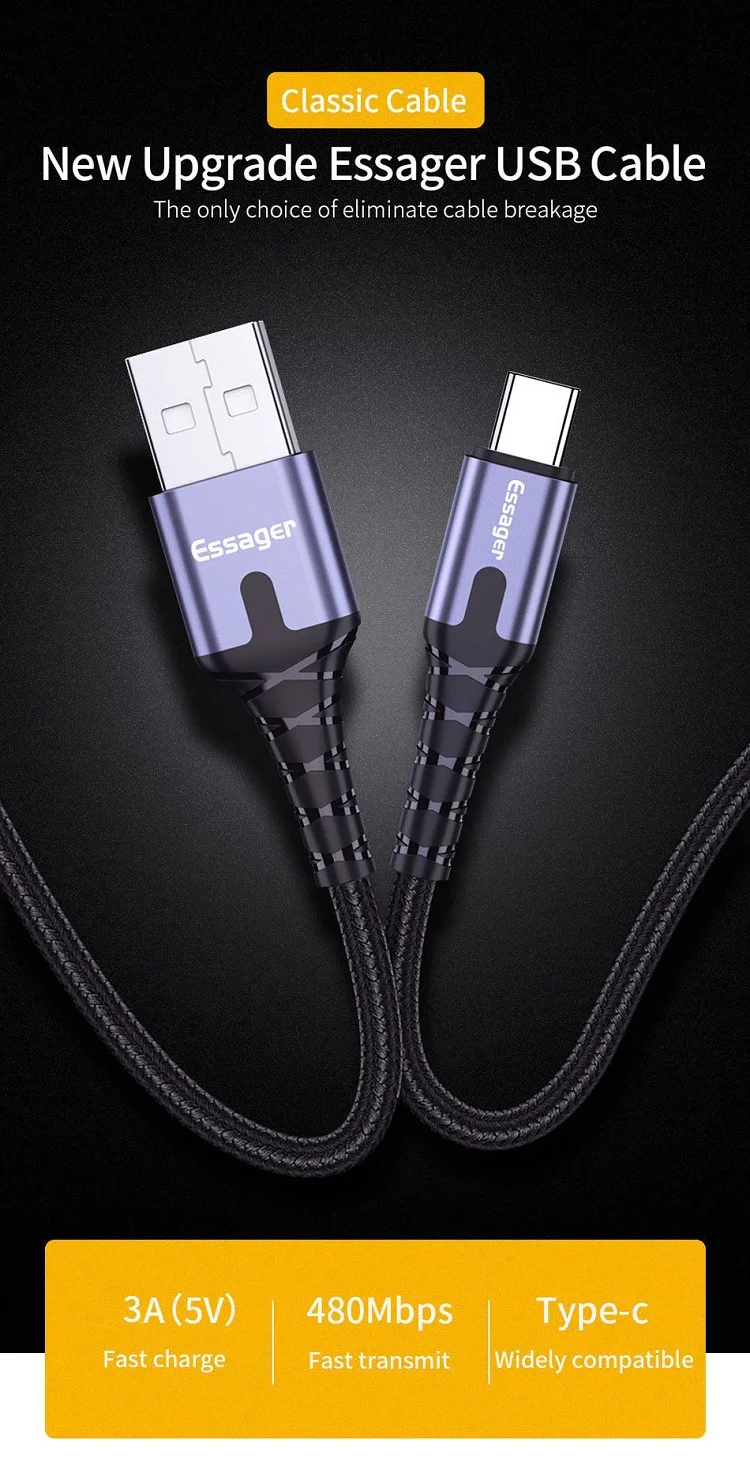 High quality 3A Nylon Braided Wire Type C Led Usb Phone Fast Charger Cable - ANKUX.COM