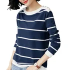 Good Quality Women's autumn Crew Neck Long Sleeve Pullover Stripe T shirt