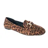 Elegant and modern loafers slip-on leopard suede heel shoes for flat feet