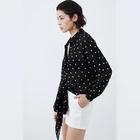 2019 new fashion wave black tie long sleeve lady blouse