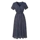 Dress Female 2019 New Summer Retro Temperament Was Thin Waist V-Neck Print Wave Point A Word Long dress