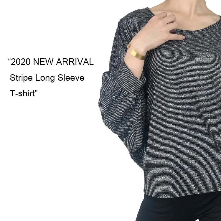 new arrival round neck puff sleeve lurex shirts for womens