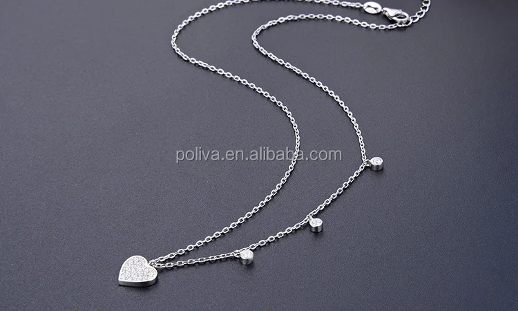 POLIVA 925 Sterling Silver Gold Plated Jewelry Women Cz Zircon Heart Pendant Gold Necklace