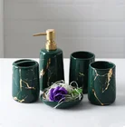 China manufacturer color glaze european style luxury marble 5pcs hotel housewares ceramic bathroom set with tray