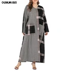 Arab muslim autumn summer long sleeve striped patchwork women plus size fat casual maxi dress design stock sale