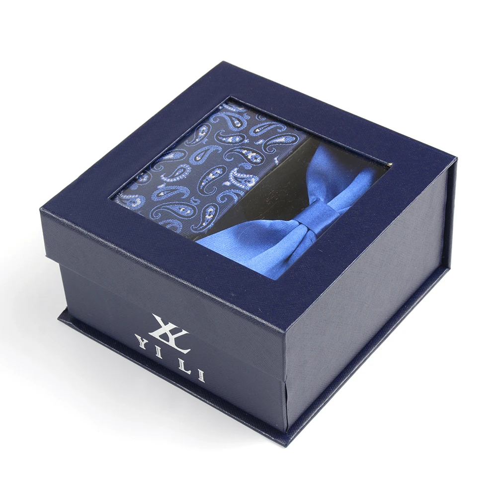 fashon blue necktie bow tie box set polyester jacquard set gift
