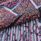French lace 3mm sequin embroidery stretch mesh violet sequin fringe fabric