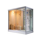 Home indoor white steam room with wood sauna combined shower room 881