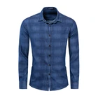 new design shirts casual 100% cotton button mens long sleeve denim Plaid shirt