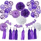 Purple Bridal Shower Decorations Purple Lavender Confetti Ballons Banner Tisssue Pom Pom Tassels Bachelorette Party Supplies