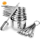 Custom kitchen adjustable metal stainless steel cups set measuring cup and spoons for powder