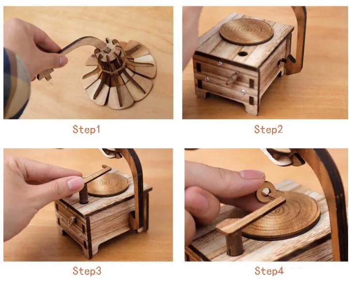 Classic Wooden Mini DIY Decoration Phonograph Music Box