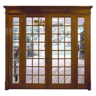 Prettywood Exterior Villa Lattice Tempered Glass Design Solid Wooden Frame French Doors