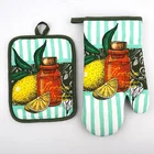 lemon pattern printed Oven Usage and customized Style plain cotton 2-pc set oven mitts heat resistant gloves