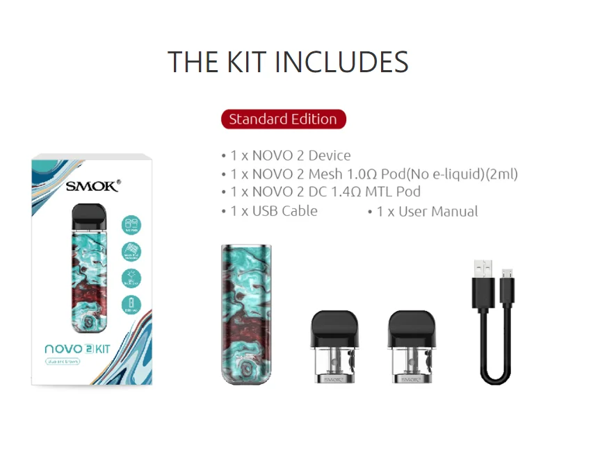 2019 new arrival 100 original 25w 2ml smok novo 2 kit 800mah