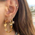 Hot INS Sterling Silver Cubic Zirconia Diamond Butterfly Charm Gold Plated Hoop Earrings