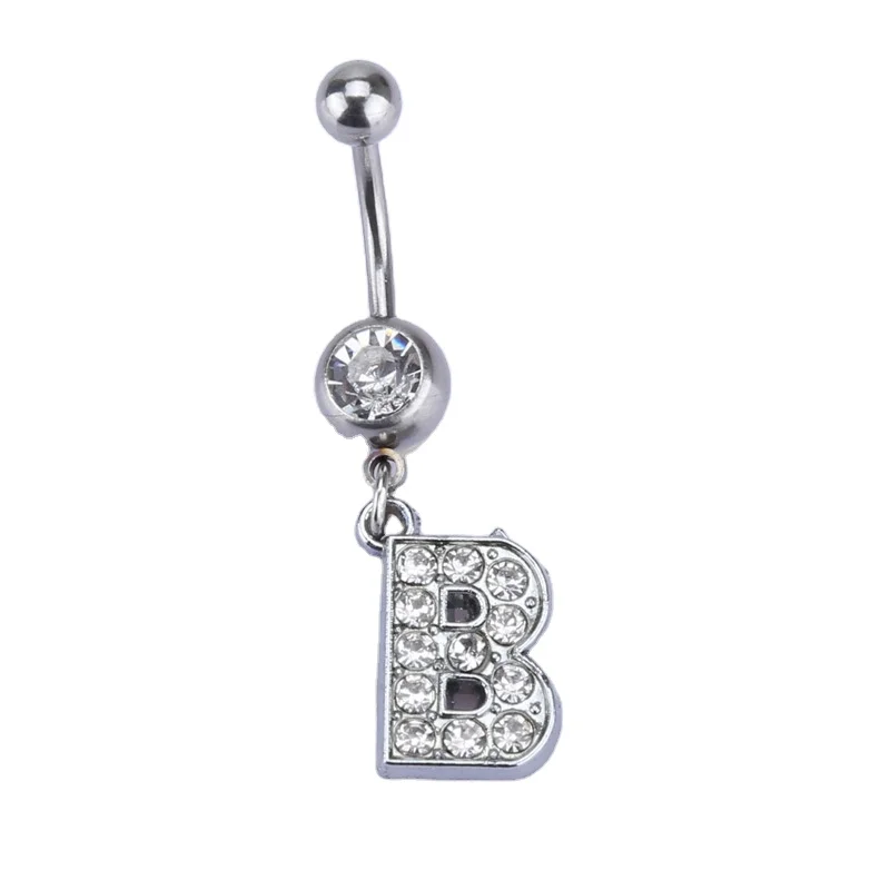 26 Letras Del Alfabeto Ingles De A Z Vientre Anillo De Cristal Cuerpo Piercing De Ombligo Anillos Para Las Mujeres Buy Hot Selling 316l Surgical Steel Shape Design Crystal Belly Button Ring