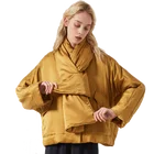 Women's New Style Silk Fashion Yellow Short Warm Cotton Jacket Coat