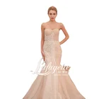 Anti-Wrinkle Champagne Mermaid Sweetheart Beaded Lace Applique Wedding Dress Bridal Gown Manufacture