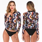 Sports fashion zipper long sleeve beach women's clothing exquisite art painting printed slimming body bikini