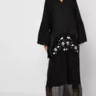 2019 Summer New Style Black Women Pleated Sleeve Embellished Abaya