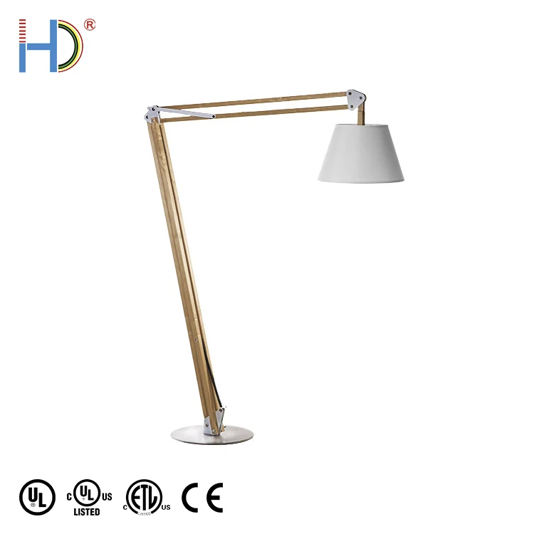 New Products Designer Light Wood Arc White Hardback Shade Floor Lamp
