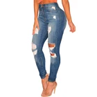ripped design high waist women skinny jeans