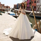 2019 High Neck Long Sleeve Stain Wedding Dress Bride Gown