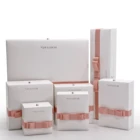 Custom Logo Printed Ring Pendant Bangle Long Chain Jewelry Packaging Boxes With Pink Rib Ribbon Bow